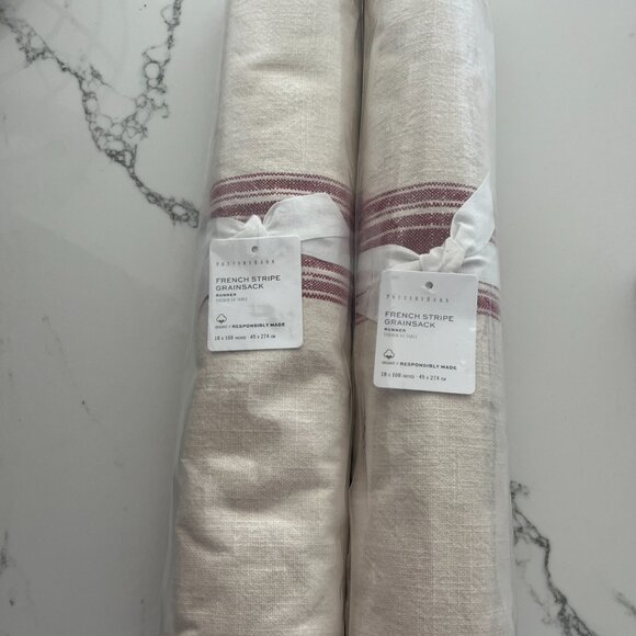 NWT Pottery Barn French Grain Sack Stripe Organic Cotton Runner 18" x 108" Red - Picture 4 of 5